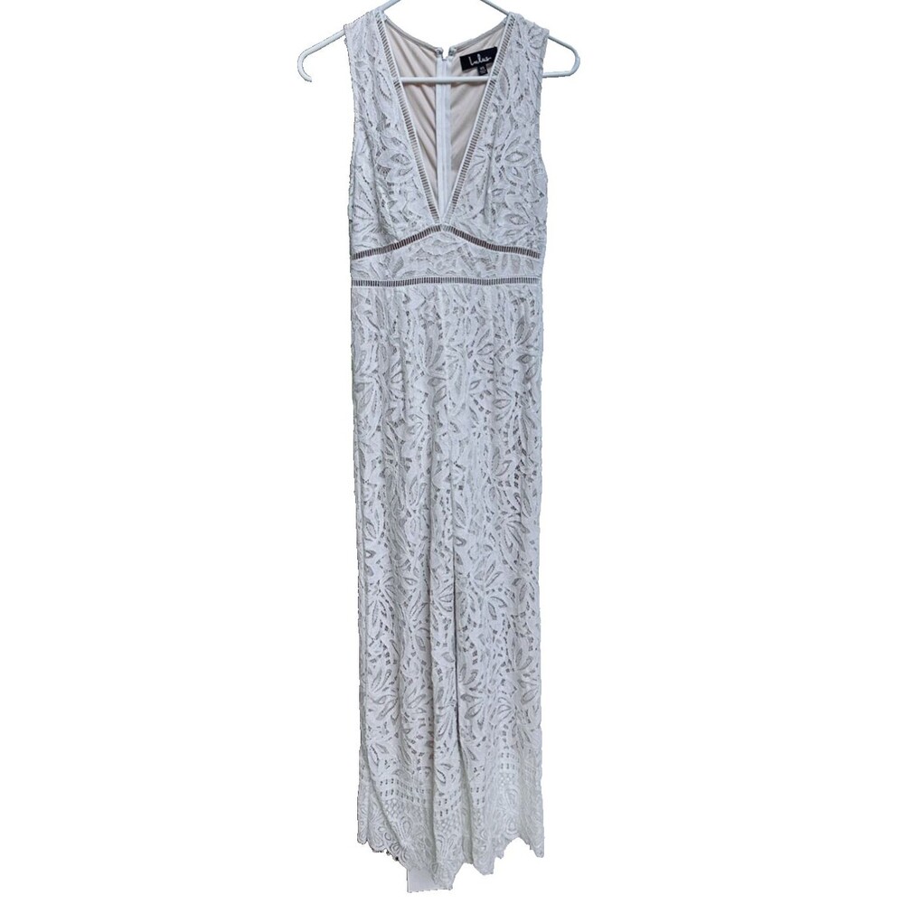 Lulus Ivory Lace Wide Leg Jumpsuit Floral Overlay V Neck Sleeveless Bridal XS